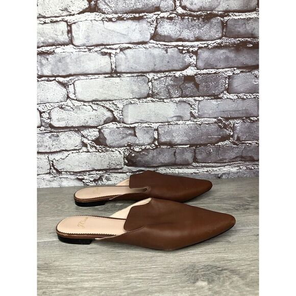 J Crew Brown Leather Pointed Toe Slip On Mules Flats Shoes Women Sz 8.5M US/39EU - Picture 4 of 16